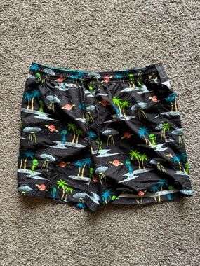 No Boundaries Black Alien UFO Print Swim Shorts